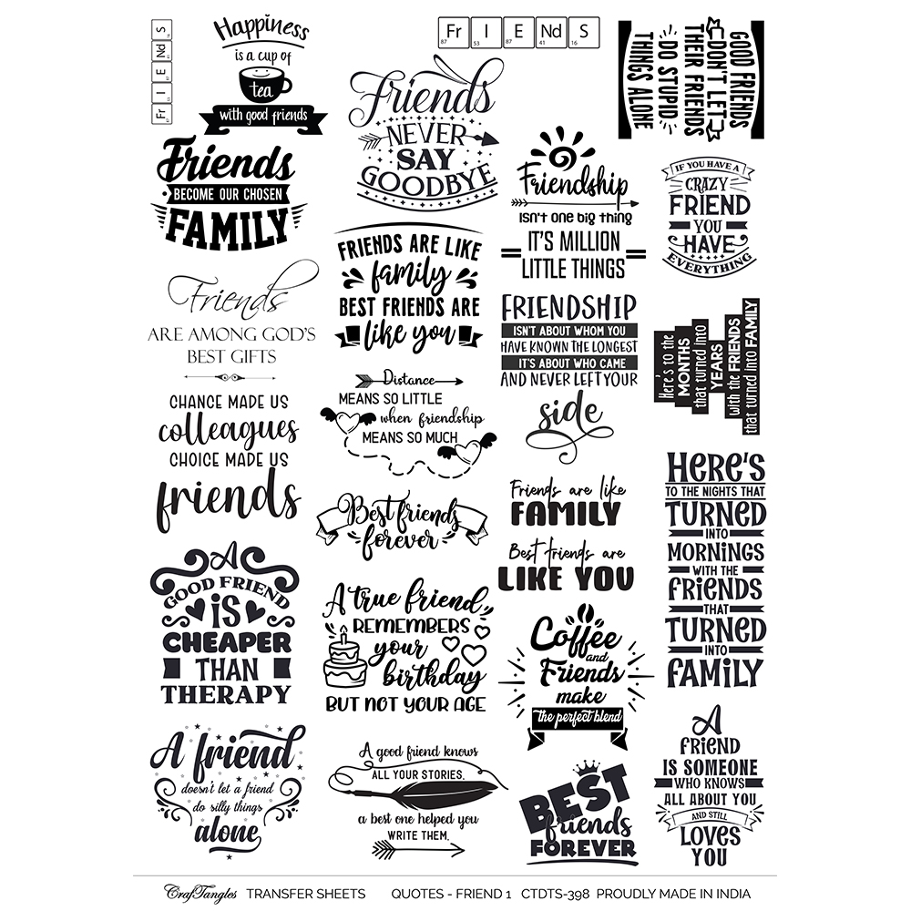 CrafTangles A4 Transfer It Sheets - Quotes - Friendship 1