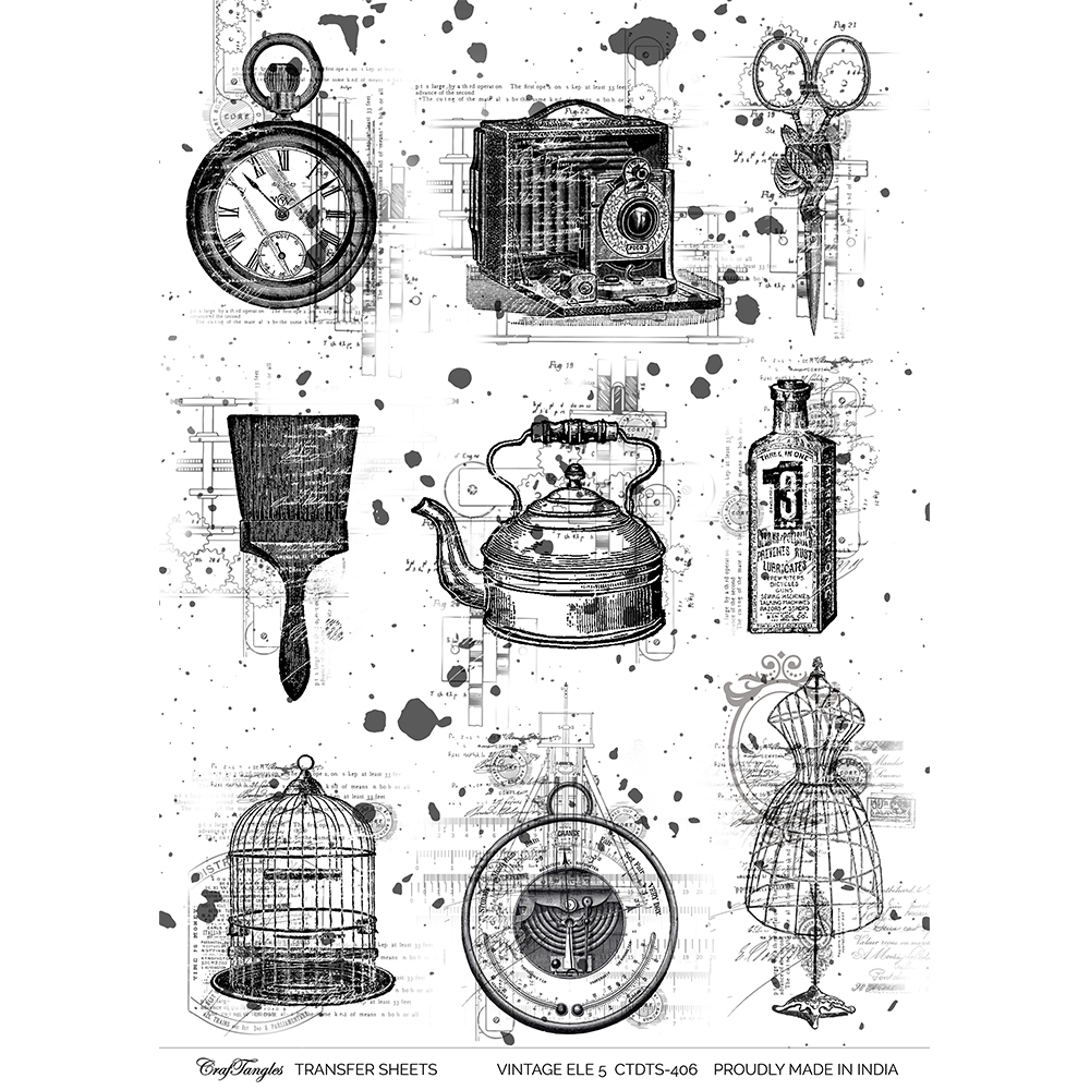 CrafTangles A4 Transfer It Sheets - Vintage Elements 5