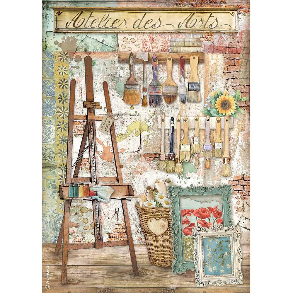 Stamperia Rice Paper A4 - Easel, Atelier Des Arts