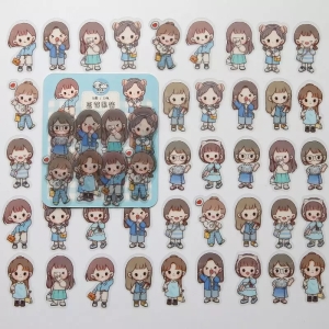 Clear PET Cute Girls Stickers (40 pcs) - Blues