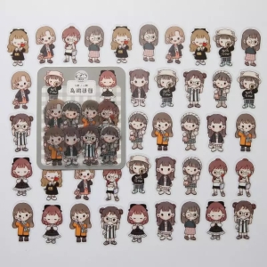 Clear PET Cute Girls Stickers (40 pcs) - Blacks