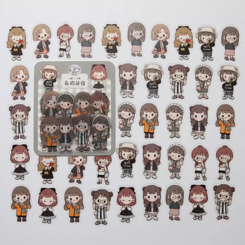 Clear PET Cute Girls Stickers (40 pcs) - Blacks