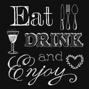 German Decoupage Napkins (5 pcs) - Eat Drink and Enjoy (Black)