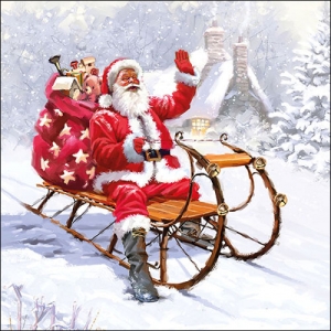 German Decoupage Napkins (5 pcs) - Santa on Sledge (Christmas)