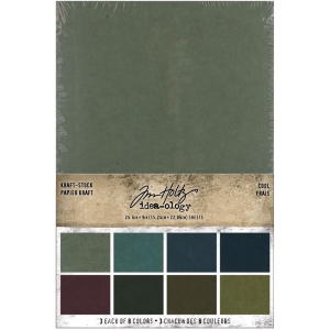 Tim Holtz Idealogy Paper Kraft-Stock Stack Cardstock Pad 6"X9" 24/Pkg - Cool, 8 Colors/3 Each