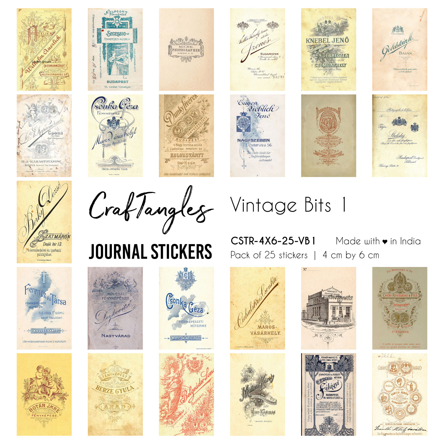 CrafTangles Journal Stickers 4 by 6 cm (Pack of 25 designs) - Vintage Bits 1