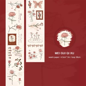 Washi Sticker Roll - Red Roses (45mm by 3 metres)