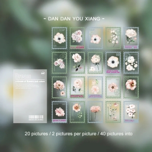 Clear PET Stamp shaped Stickers (40 pcs) - White Flowers