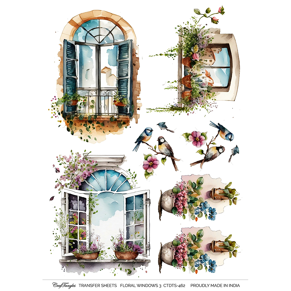 CrafTangles A4 Transfer It Sheets - Floral Windows 3
