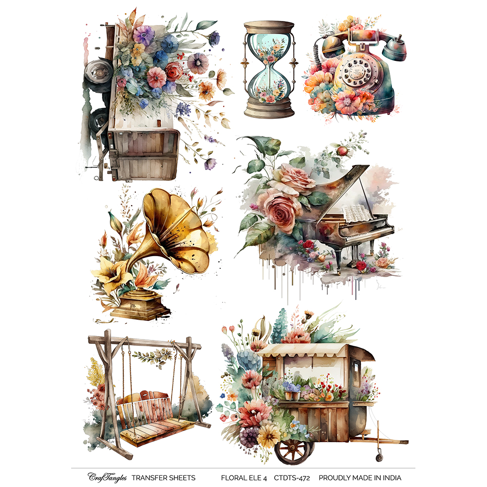 CrafTangles A4 Transfer It Sheets - Floral Elements 4