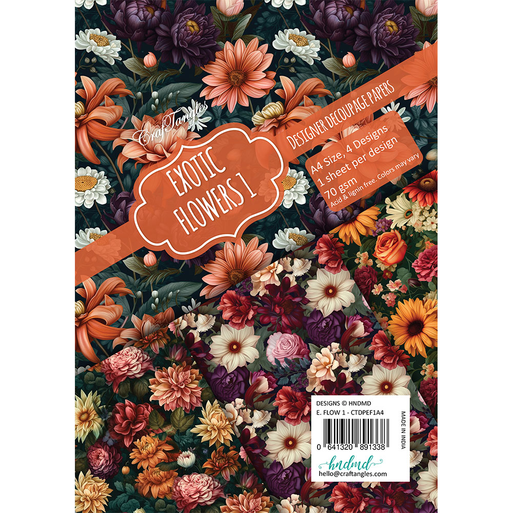 CrafTangles Decoupage Paper Pack - Exotic Flowers 1 (A4) - 4 sheets