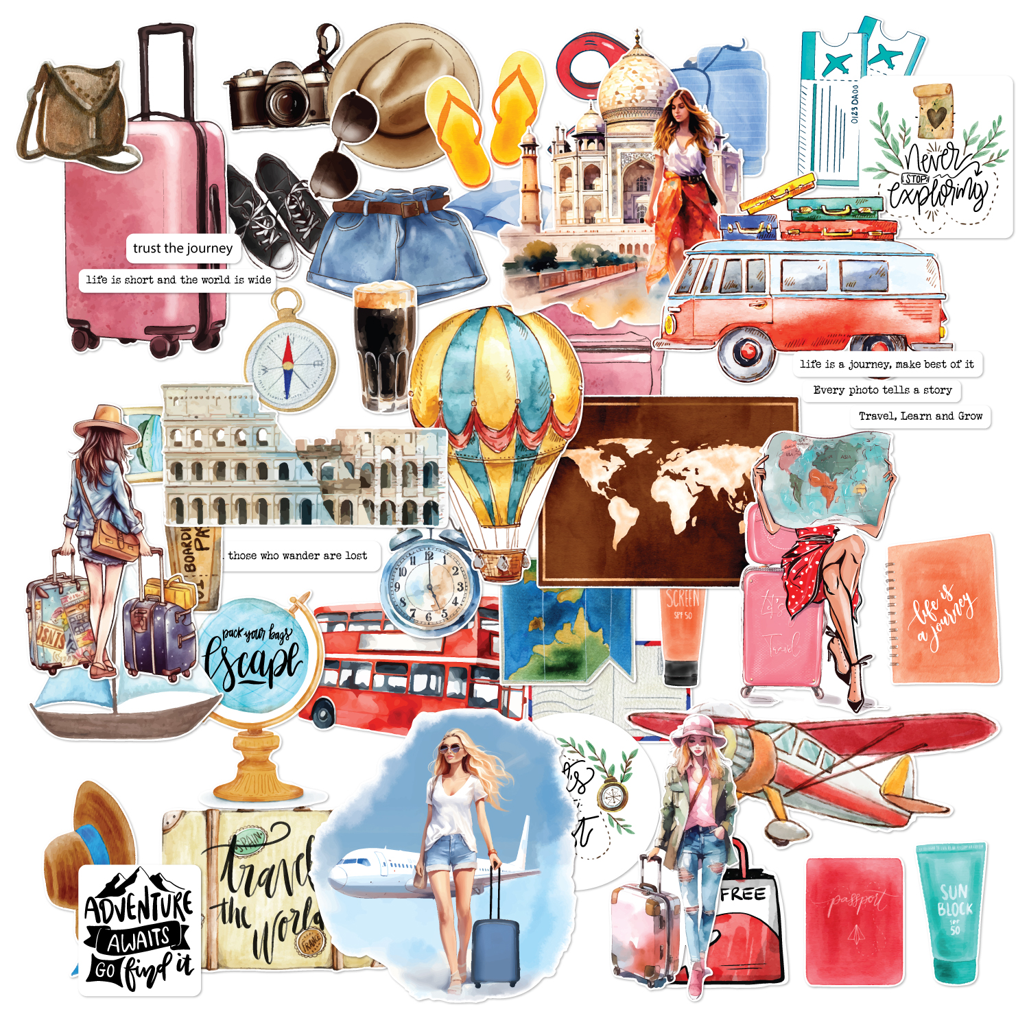 CrafTangles Precut Journal Stickers - Traveller 1 (Pack of 50 stickers)