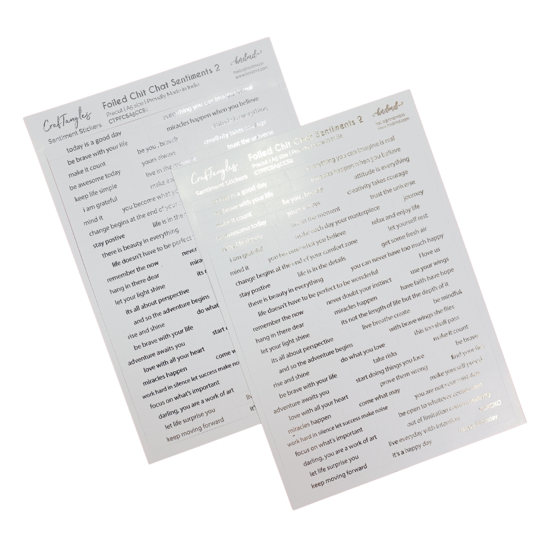CrafTangles Precut Gold and Silver Journal Stickers - Foiled ChitChat Sentiments 2