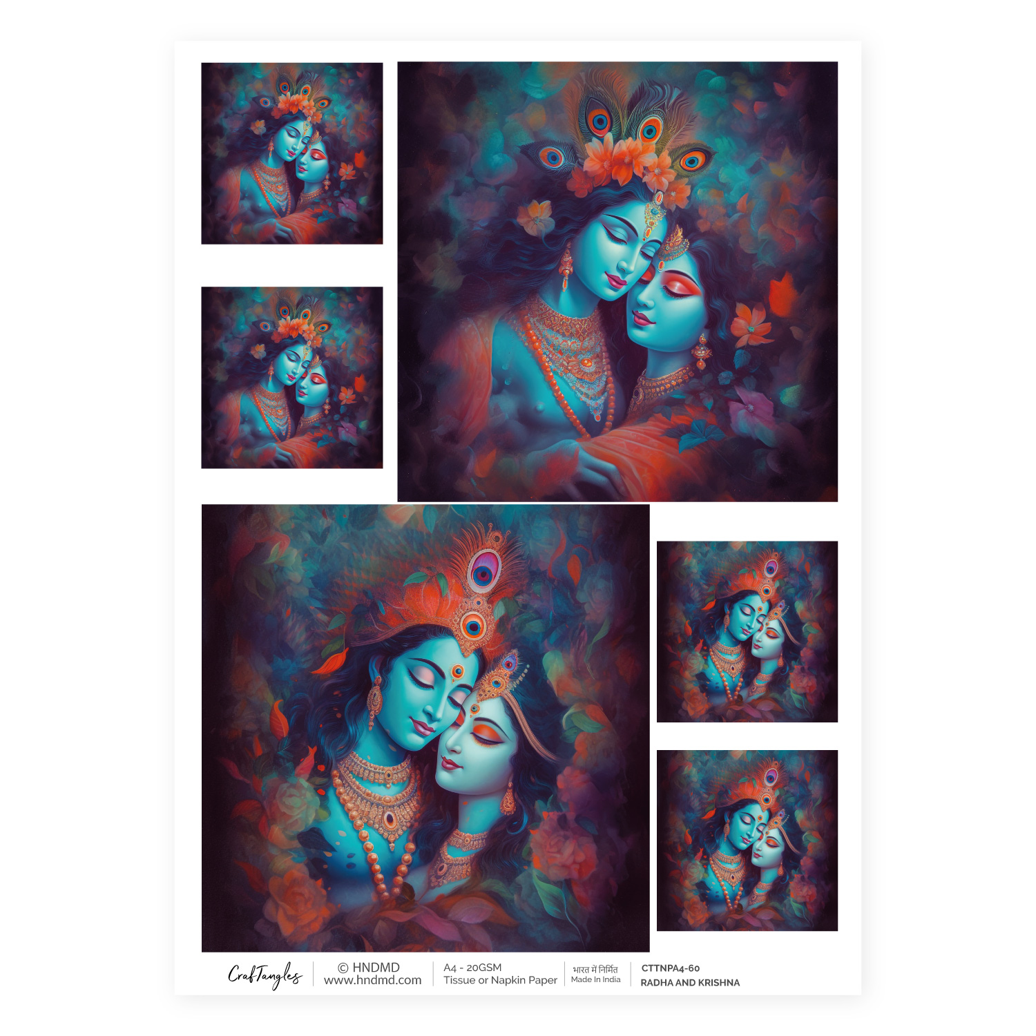 CrafTangles Decoupage Napkin / Tissue / Collage Paper - Radha and Krishna