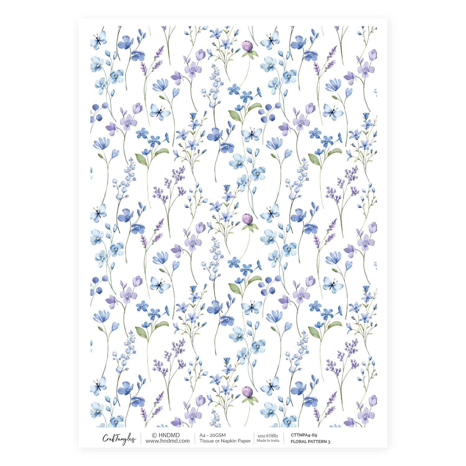 CrafTangles Decoupage Napkin / Tissue / Collage Paper - Floral Pattern 3