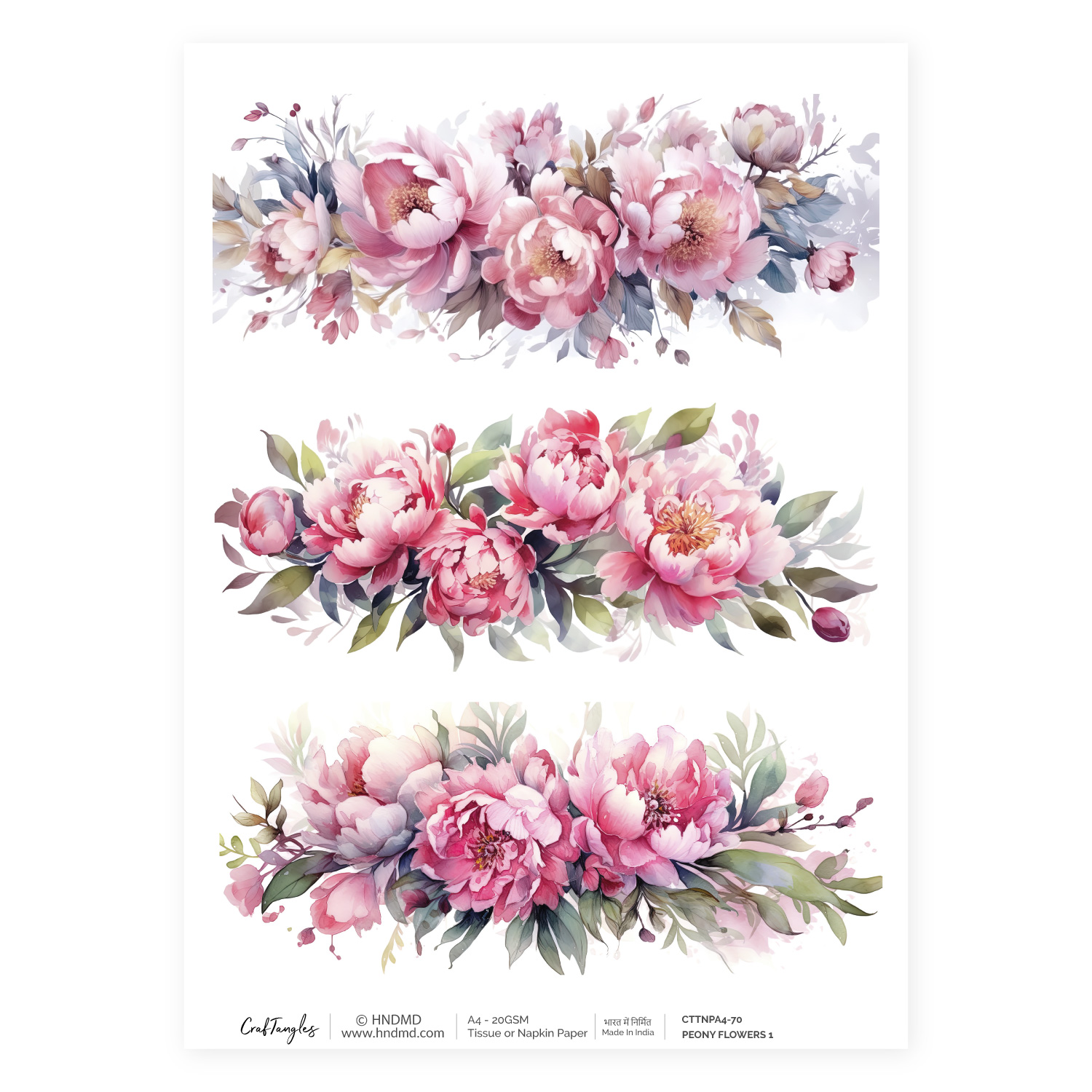CrafTangles Decoupage Napkin / Tissue / Collage Paper - Peony Flowers 1