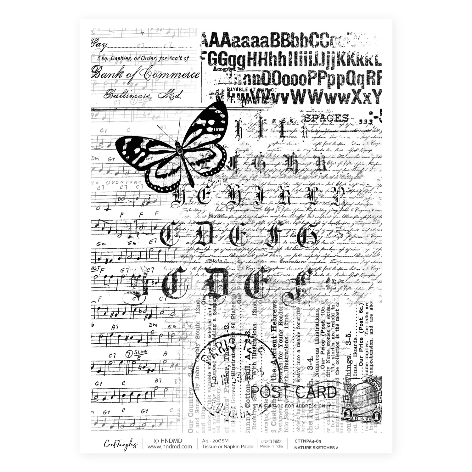 CrafTangles Decoupage Napkin / Tissue / Collage Paper - Nature Sketches 2