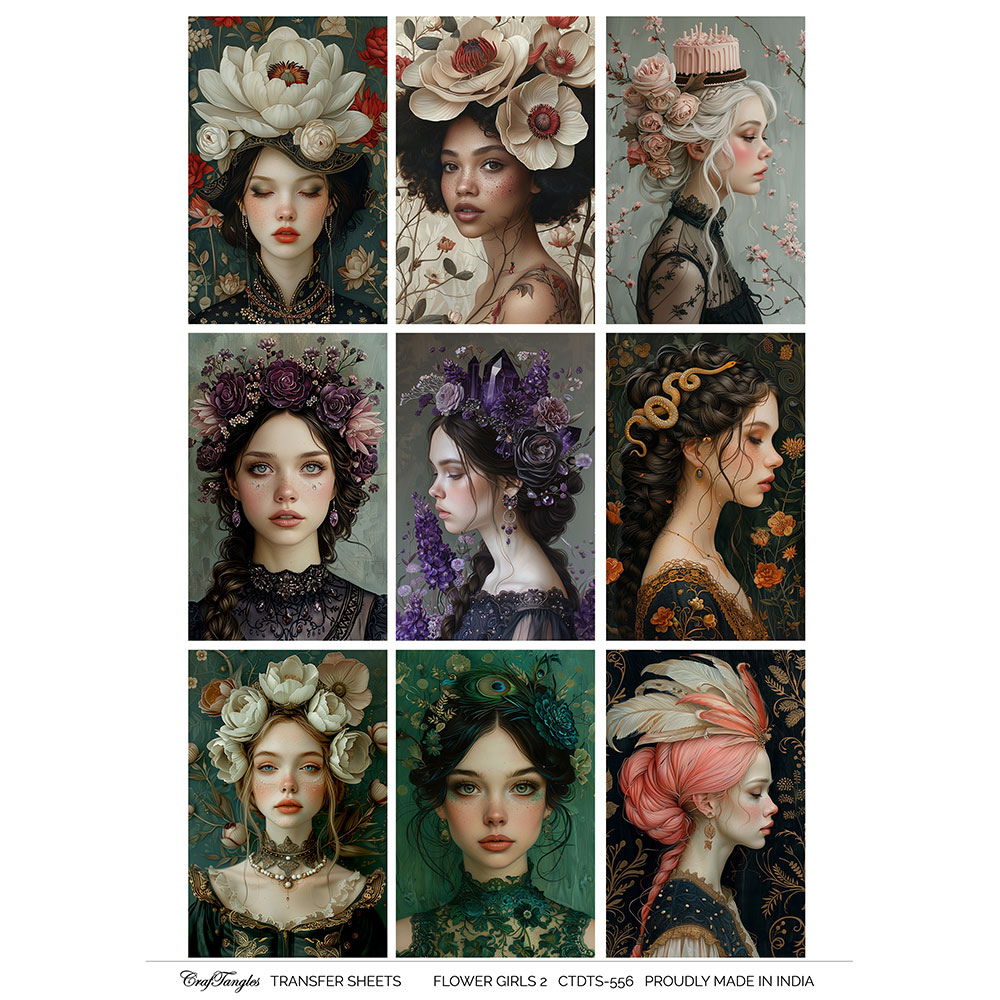 CrafTangles A4 Transfer It Sheets - Flower Girls 2